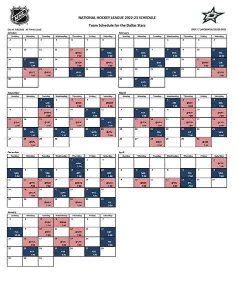 dallas stars schedule 2022-23